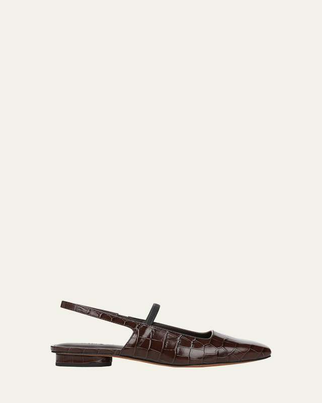 Venice Croc-Embossed Leather Slingback Flats